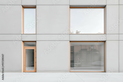 Minimalistic Office Building Facade with Large Glass Windows and Simple Design