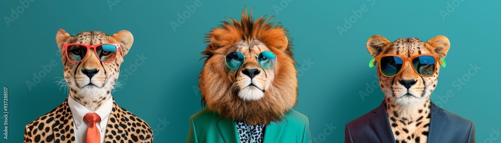 Cheetah, Lion, and Leopard in Sunglasses Cheetah, Lion, and Leopard in Sunglasses