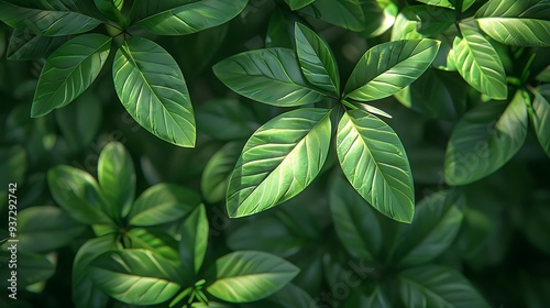 A close-up view of lush green leaves, showcasing their texture and natural beauty.