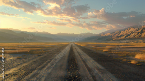 wide angle shot of road to the valley mountains 