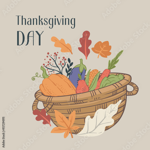 Thanksgiving Harvest Basket Illustration vector