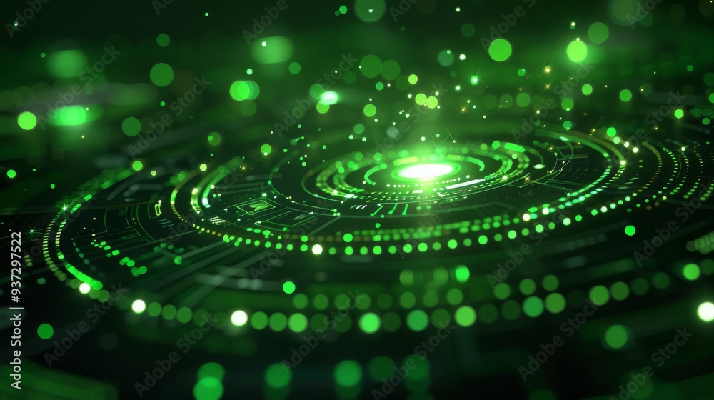 A vibrant green digital interface with concentric circles and futuristic elements, ideal for technology and innovation themes. A vibrant green digital interface with concentric circles and futuristic elements, ideal for technology and innovation themes.