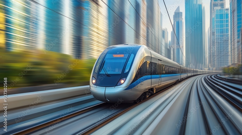 Obraz premium High-Speed Train in Cityscape