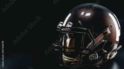 Football helmet on a black background.