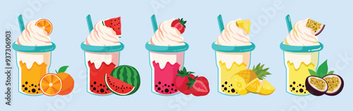 Fruit Smoothies. Fruit Juice Hand Drawn