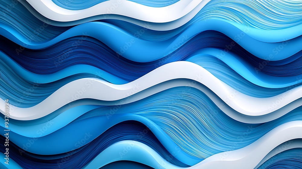 Obraz premium Abstract blue and white wavy background, creating a visually soothing and modern design that blends simplicity with elegance.