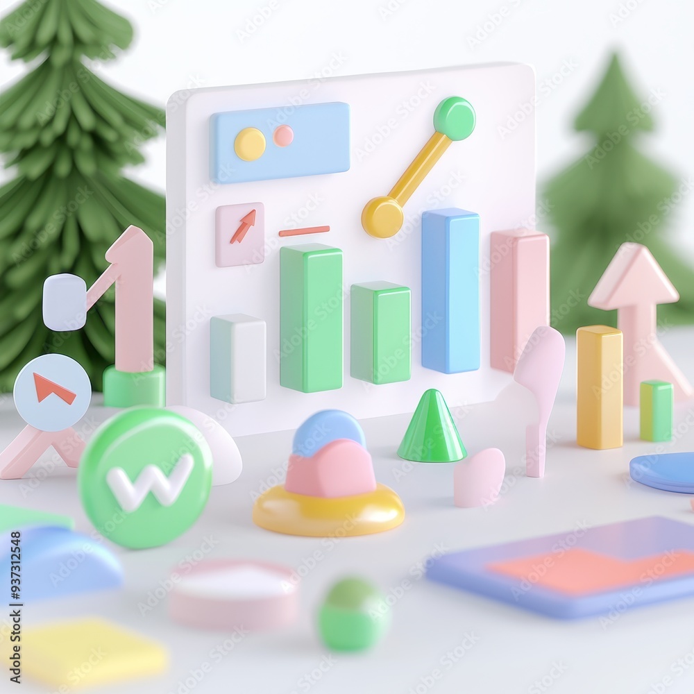 Colorful D Growth Chart with Arrows Icons and Shapes Colorful D Growth Chart with Arrows Icons and Shapes