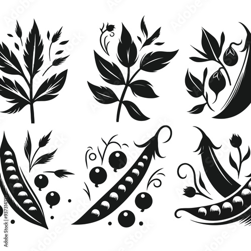 Peas shiloute set vector