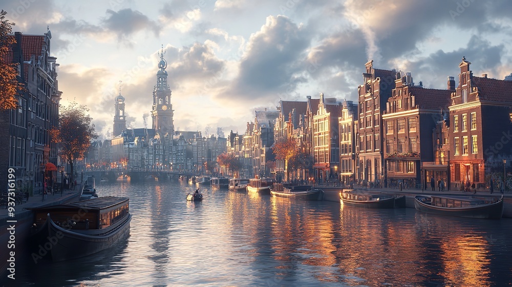 Canal with traditional old Houses and travel, or historical building and sightseeing concept Canal with traditional old Houses and travel, or historical building and sightseeing concept