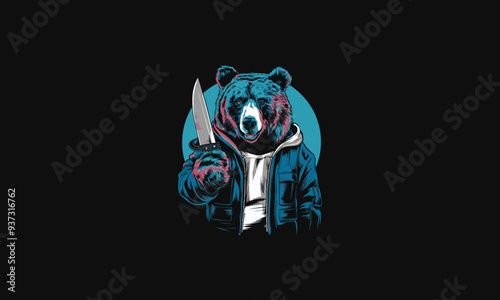 bear angry holding knife vector artwork design