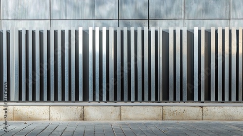 Metal barricade fence with a modern design, placed in an urban environment, copy space, High quality, + --ar 16:9 --v 6.1 Job ID: ec73e8ae-07d3-4158-8ee1-84efc737b684