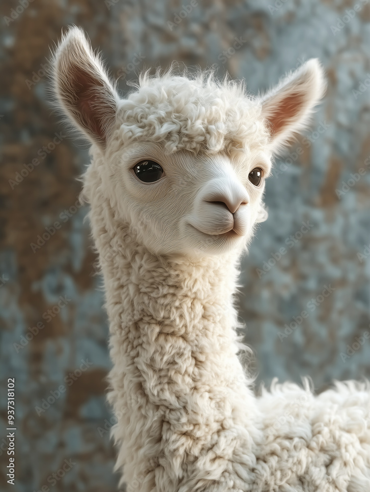 Obraz premium Charming portrait of a fluffy alpaca, perfect for children's literature or nature-themed events.