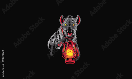 hyena angry holding lantern vector illustration artwork design