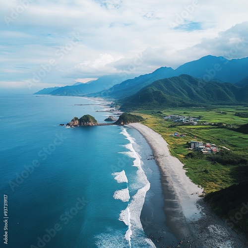 Aerial view of Qixingtan Beach, Taiwan. photo