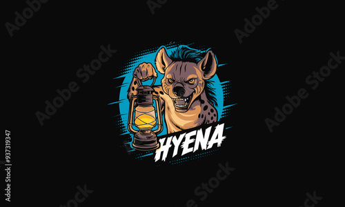 hyena angry holding lantern vector illustration artwork design