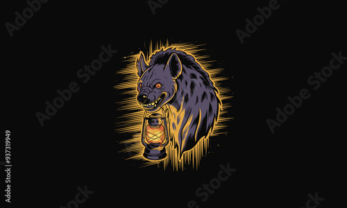 hyena angry holding lantern vector illustration artwork design