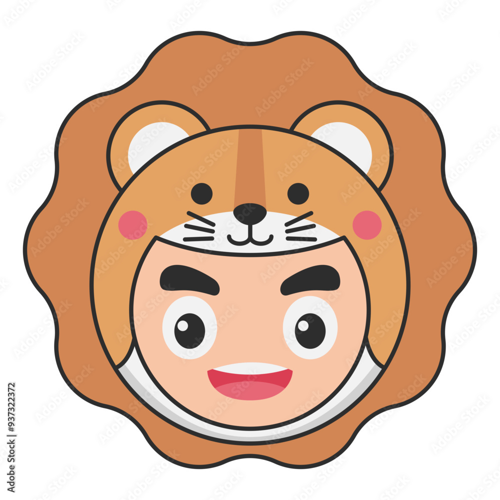 Fototapeta premium Cute Lion Animal Head Avatar Icon Illustration