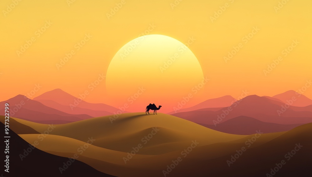 A lone camel is seen on the horizon of an ancient desert A lone camel is seen on the horizon of an ancient desert