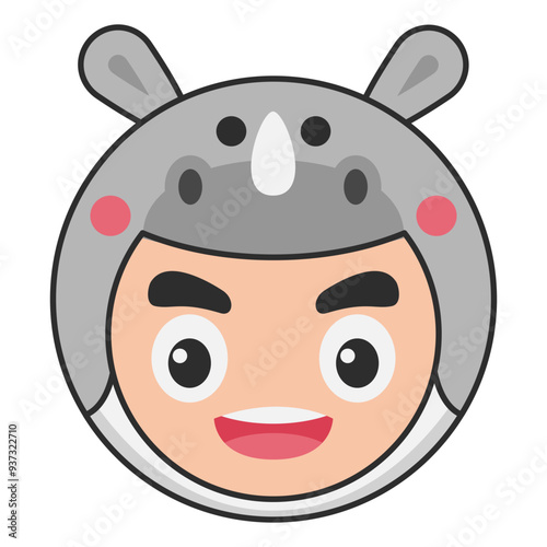 Cute Rhinoceros Animal Head Avatar Icon Illustration