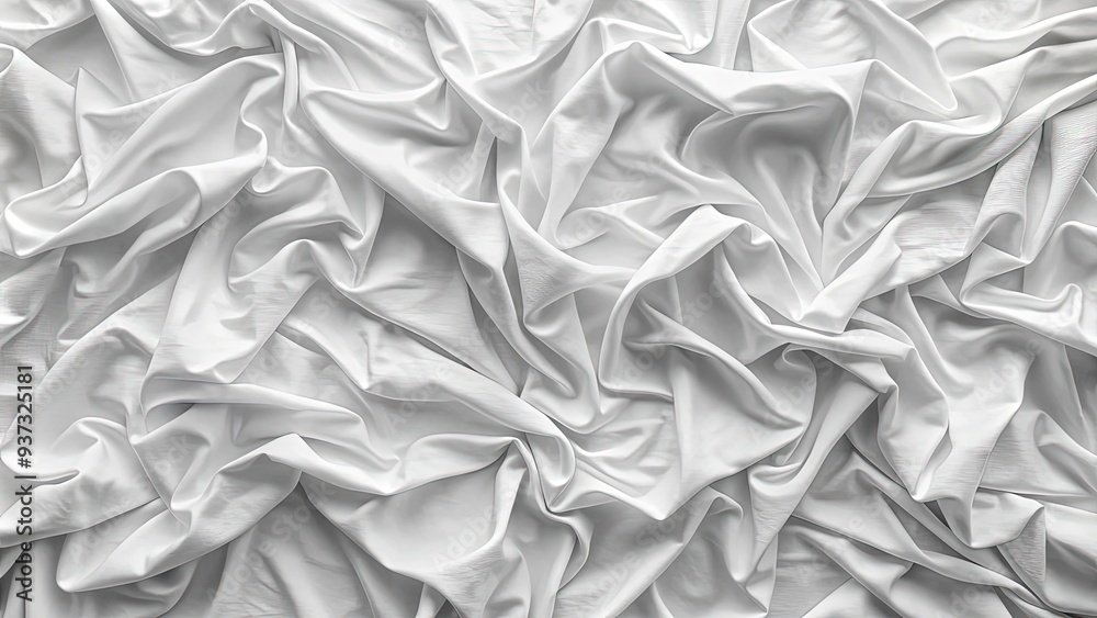 Fototapeta premium Soft, crumpled, and slightly rumpled white fabric texture with subtle wrinkles and folds, seamless repeat pattern for backgrounds, wallpapers, and design elements.