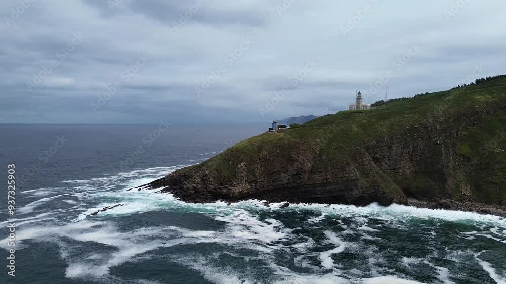 Overcast sky and ocean with waves, drone shooting. Overcast sky and ocean with waves, drone shooting.