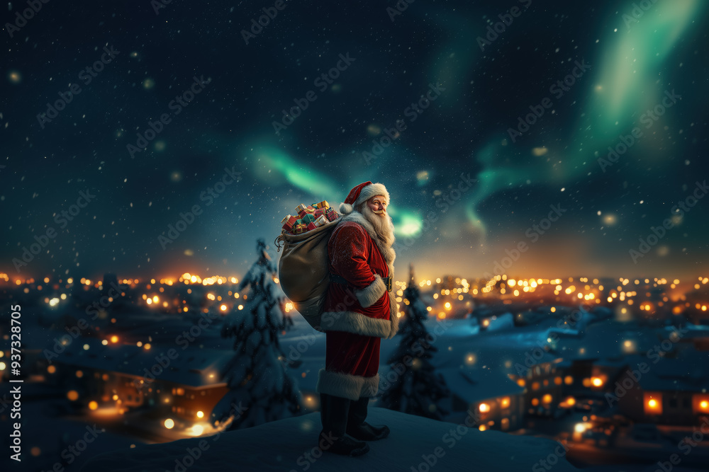 Obraz premium Santa Claus on a Silent Night's Generative AI