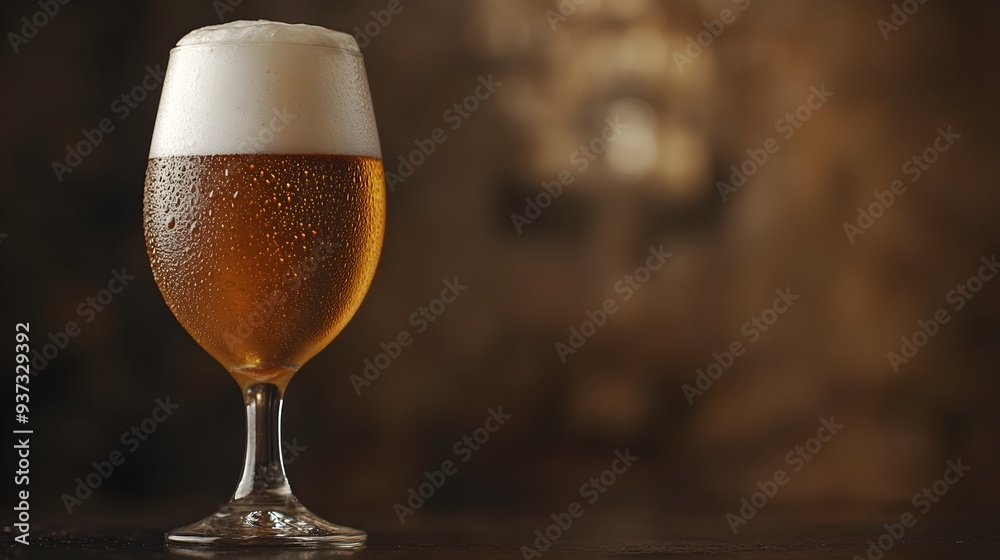 Chilled Glass of Foamy and Refreshing Craft Beer with Space on the Side for Text or Design The Beverage is Amber Colored with a Thick Creamy Head Perfect for a Bar Pub or Brewery Setting Chilled Glass of Foamy and Refreshing Craft Beer with Space on the Side for Text or Design The Beverage is Amber Colored with a Thick Creamy Head Perfect for a Bar Pub or Brewery Setting