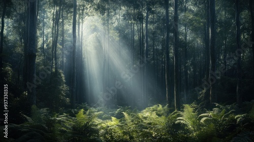 Sunlight Beams Through Dense Forest