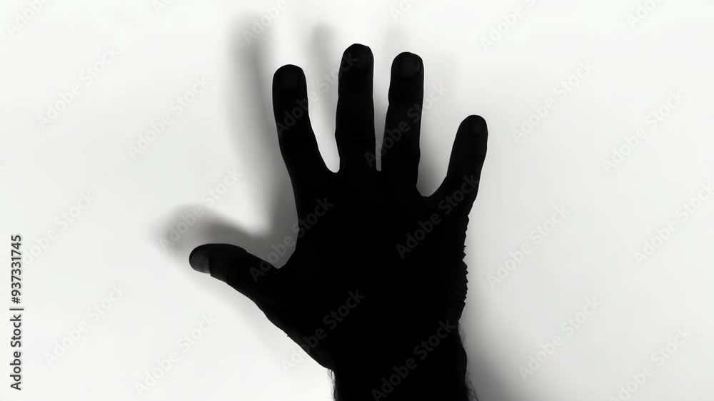 Frightening shadow of a zombie hand on a plain white background Frightening shadow of a zombie hand on a plain white background