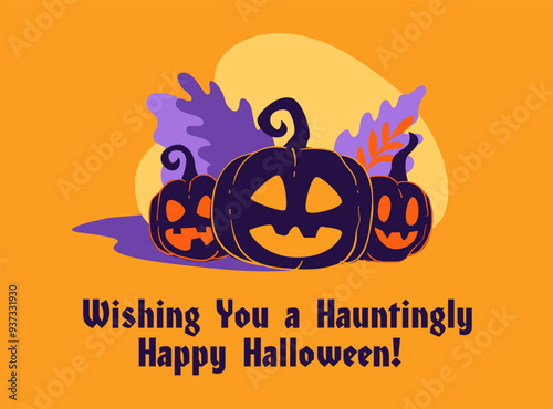 Halloween Pumpkins with Autumn Leaves