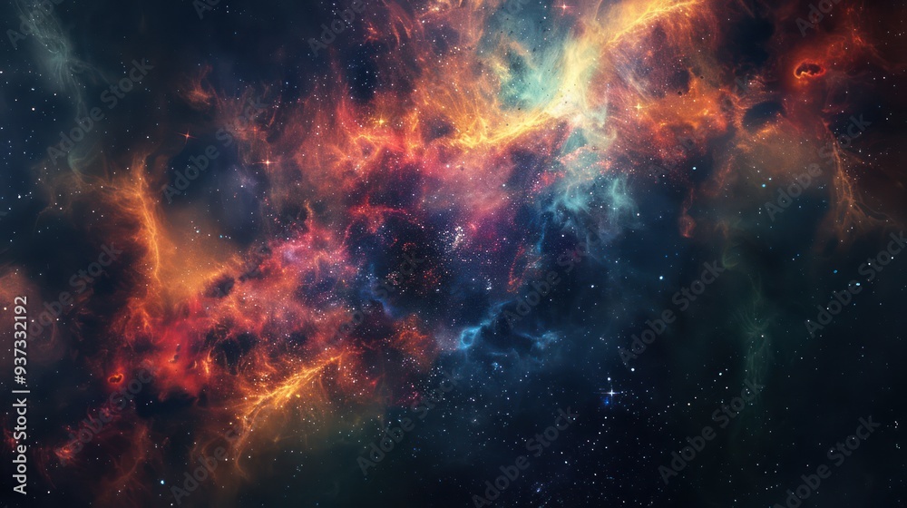 Cosmic Nebula with Glowing Gas and Stars Cosmic Nebula with Glowing Gas and Stars