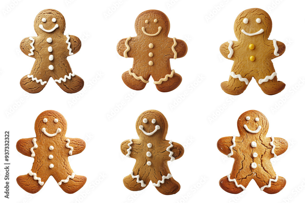 Six Decorated Gingerbread Men Cookies with White Frosting Six Decorated Gingerbread Men Cookies with White Frosting