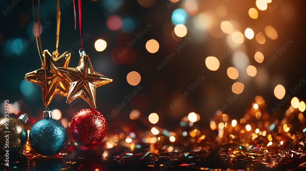 New Year background featuring bright, cheerful colors and party motifs New Year background featuring bright, cheerful colors and party motifs