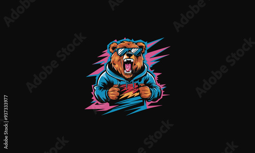 bear roar wearing sun glass vector artwork design