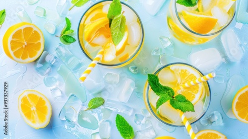 Refreshing drinks for summer cold lemonade juice with mint leaf