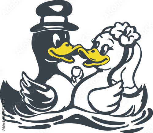 Duck couple Bride and groom romantic moment illustration