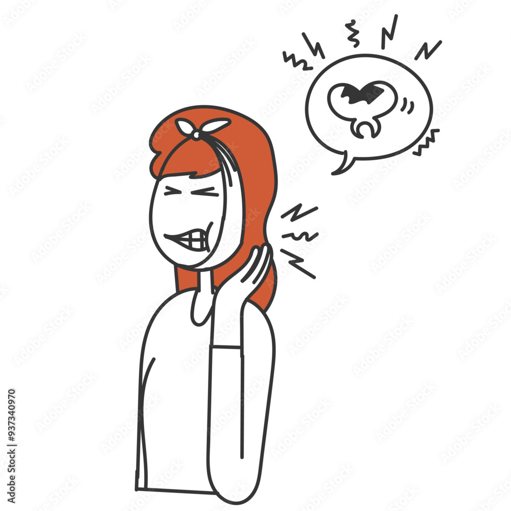 doodle hand drawn cartoon unhappy person with toothache sickness doodle hand drawn cartoon unhappy person with toothache sickness