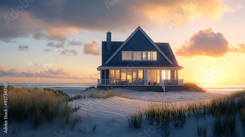 Beach House Sunset Illustration