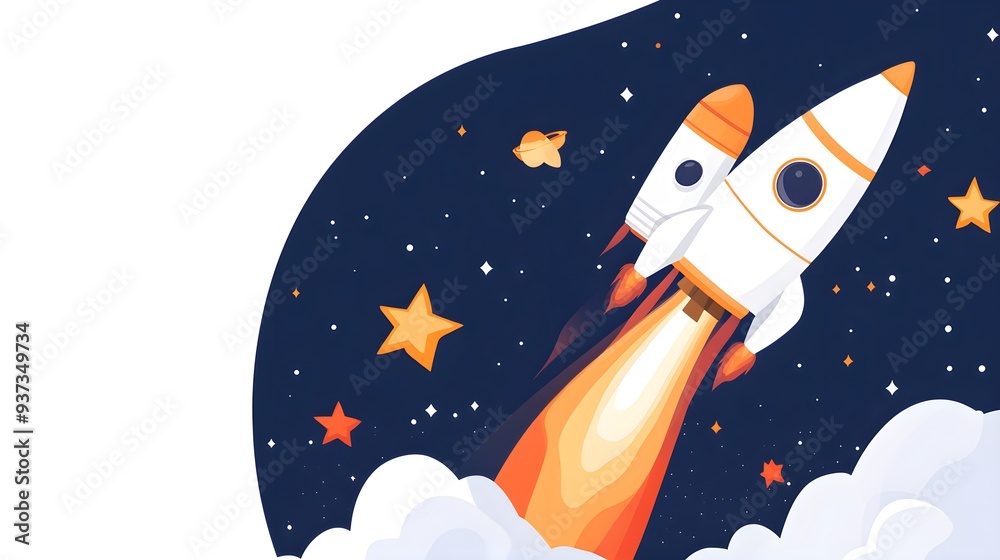 Cute astronauts, whimsical space scene, rockets launching, vibrant stars, child-friendly Cute astronauts, whimsical space scene, rockets launching, vibrant stars, child-friendly
