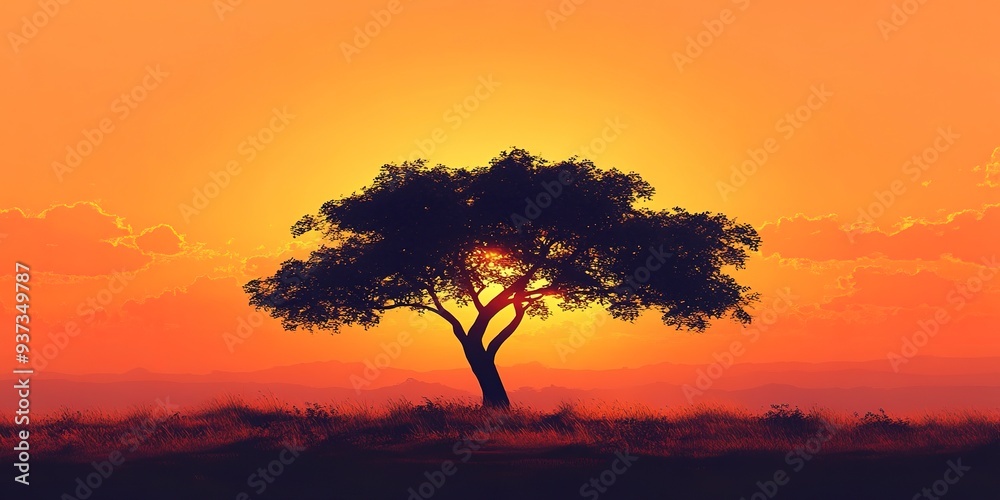silhouette of tree at sunset in savanna silhouette of tree at sunset in savanna