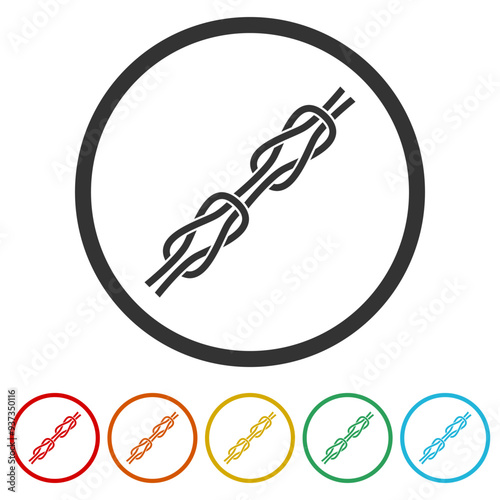 Rope knot double icon. Set icons in color circle buttons