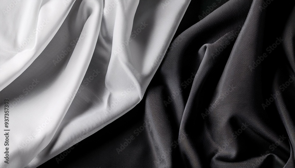 Obraz premium Blank black and white twill silk scarf mockup, top view