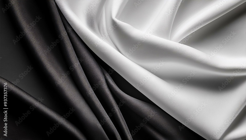 Blank black and white twill silk scarf mockup, top view Blank black and white twill silk scarf mockup, top view