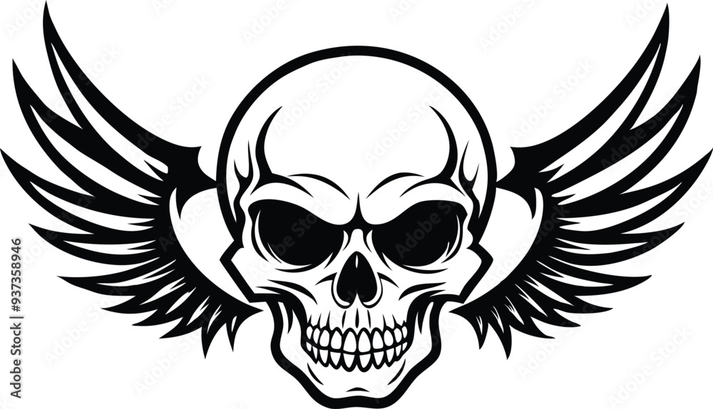 skull with wing silhouette illustration black and white skull with wing silhouette illustration black and white
