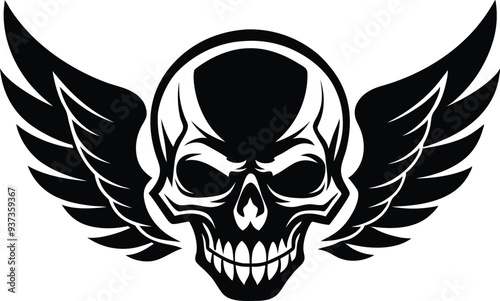 skull with wing silhouette illustration black and white