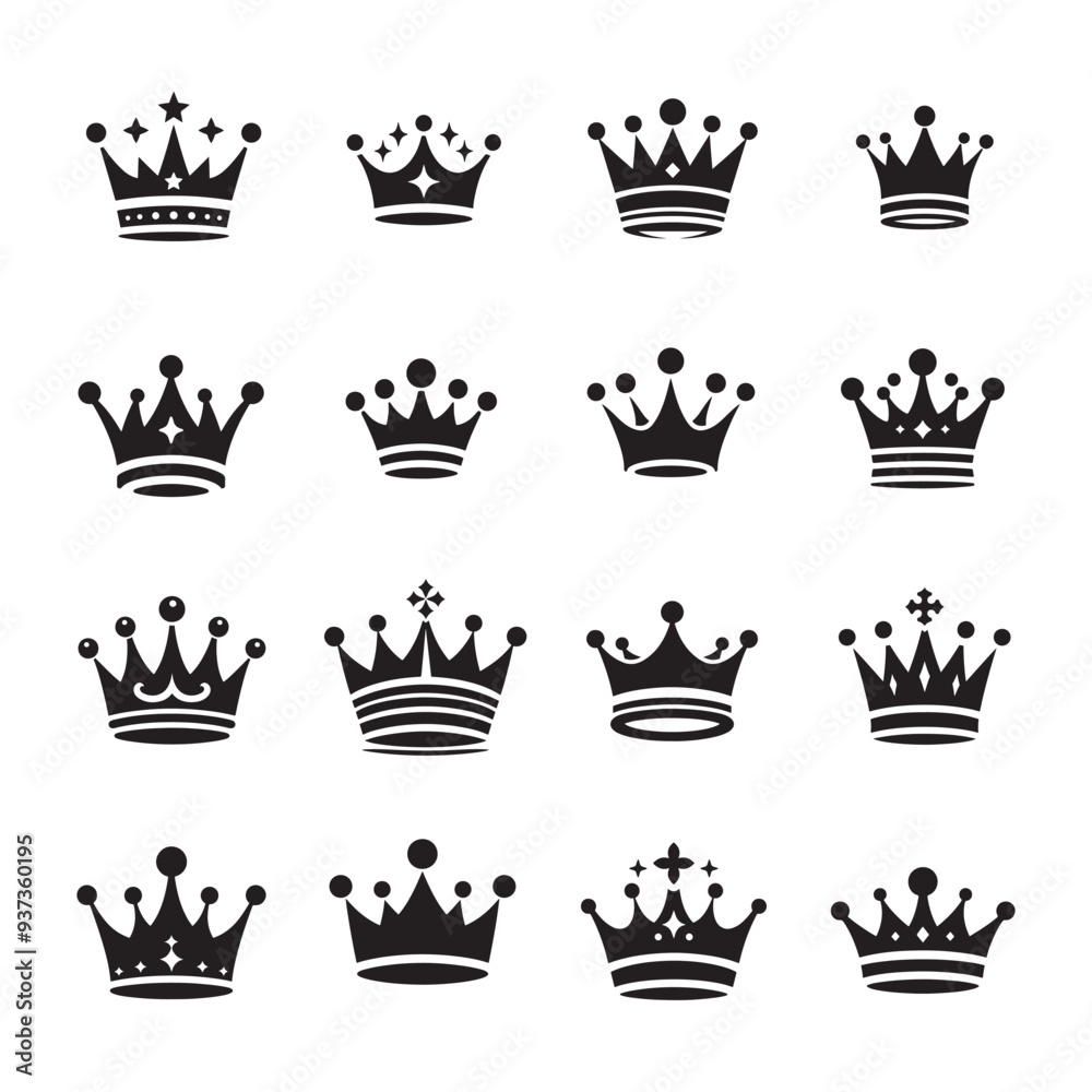 Premium crown logo collection with creative silhouette vector icons, ideal for branding and design. This set features simple and elegant crown illustrations, perfect for corporate or luxury logos. Premium crown logo collection with creative silhouette vector icons, ideal for branding and design. This set features simple and elegant crown illustrations, perfect for corporate or luxury logos.