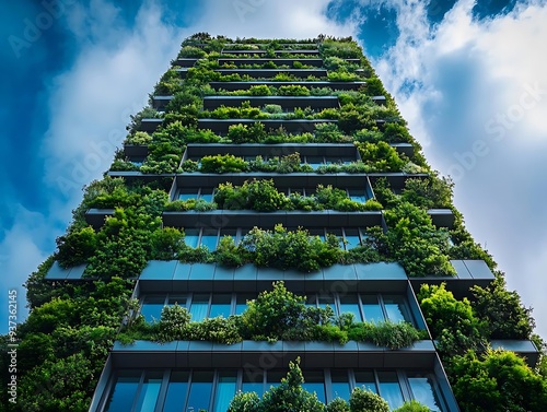 Green Wall Building with Plants and Trees - Photo photo