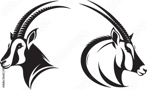 Oryx face silhouette vector with a white background