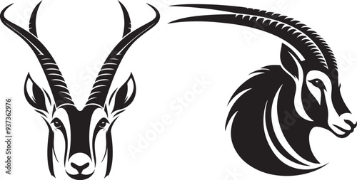 Oryx face silhouette vector with a white background