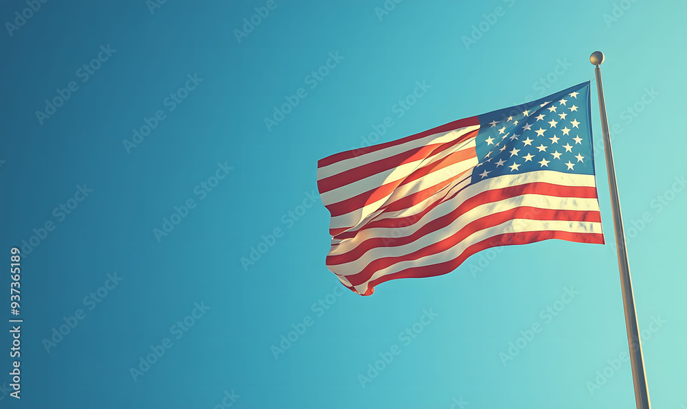 Obraz premium American flag. The USA flag blowing in the wind, symbolizing American pride and patriotism. 